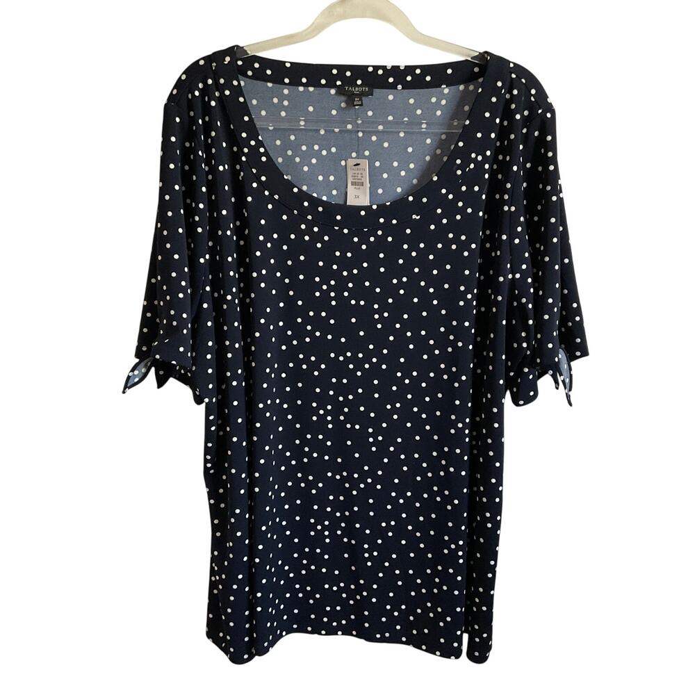 Talbots Knit Jersey Polka Dot Tie Sleeve Blouse - Size 3X -‎ NEW